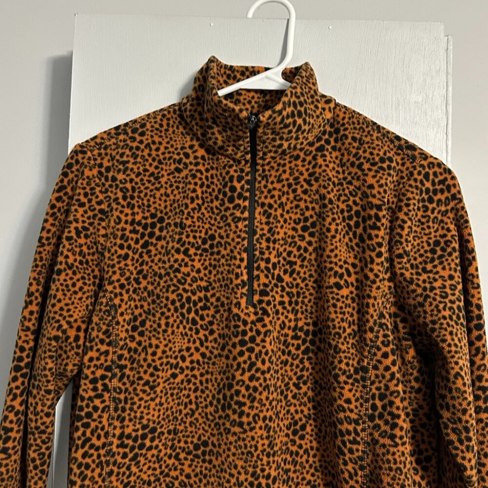 Lands' End Leopard/Animal Print‎ 1/4 Zip Fleece Pull-over Women's Size S